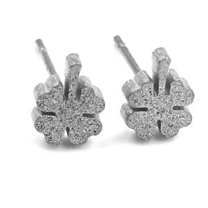 Elegant four leaf clover stud earrings in silver finish with frosted texture