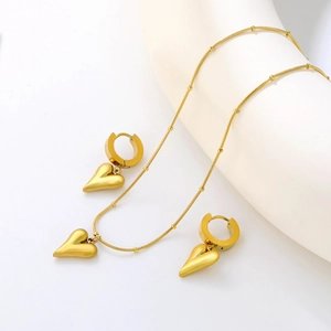 Parure de bijoux dorés en acier inoxydable avec pendentifs cœur et chaîne serpent