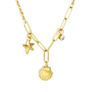 Collier doré avec pendentif étoile de mer coquillage et chaîne à maillons mixtes