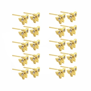 Detailed set of 10 pairs of golden butterfly stud earrings with sparkling crystals