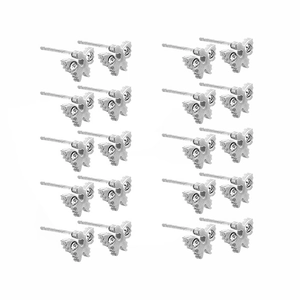 Detailed set of silver butterfly stud earrings with sparkling rhinestones in a grid display