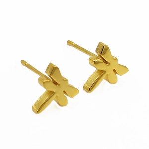 Elegant gold dragonfly stud earrings for women with a minimalist polished metal design