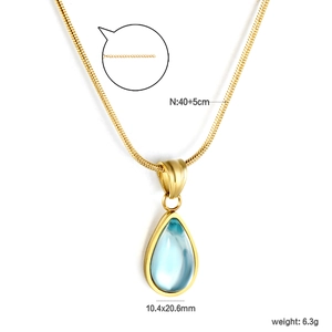 French style gold snake chain with light blue teardrop pendant necklace for women