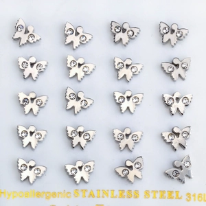 316L Stainless Steel Butterfly Dragonfly Rhinestone Stud Earrings For Women Hypoallergenic Sweet Jewelry Daily Earrings
