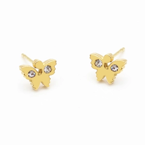 Elegant gold butterfly stud earrings with sparkling crystals in a minimalist style