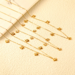 Stainless Steel Star Airplane Charm Necklace For Women Delicate Zircon Eight Pointed Star Pendant Gold Plated Jewelry