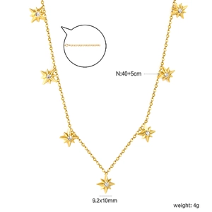Detail view of gold octagram star necklace with dimensions 40+5cm and 9.2x10mm pendant
