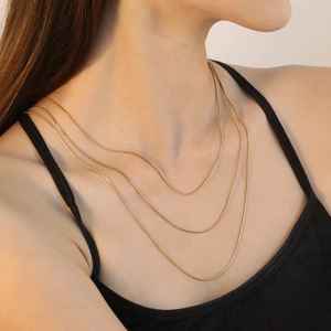 Snake Chain Layered Necklace Stainless Steel High Polish Minimalist Clavicle Jewelry For Women Casual Daily Accessories