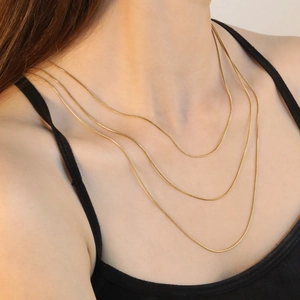Three-layer gold snake chain stack necklace for women in durable stainless steel
