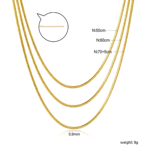 Three-layer golden snake chain necklaces in 50cm, 60cm, and 70cm lengths with lobster clasp