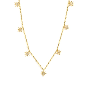 Elegant gold octagram star necklace with sparkling crystals on a minimalist chain