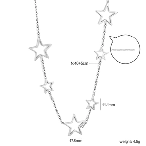 Minimalist silver stainless steel hollow star necklace with adjustable 40+5cm chain