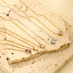 Collana Pendente In Zircone Acciaio Inossidabile Minimalista Geometrico Quadrato Rotondo Cristallo Catena Clavicicola Gioielli Donna