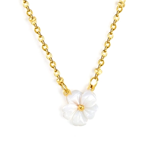 Collier élégant en acier inoxydable plaqué or 18K avec pendentif fleur en nacre