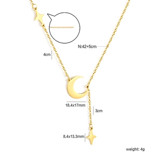 18K gold plated stainless steel star and moon Y-shaped necklace with dimensions annotation