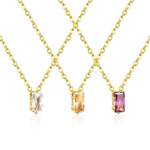 Collana dorata con pendenti in cristallo di zircone bianco, champagne e viola rettangolari