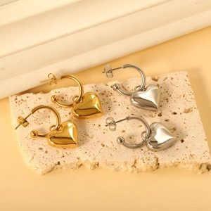 Ensemble de boucles d'oreilles cœur en acier inoxydable doré et argenté 18K