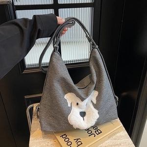 Sac À Bandoulière Hobo Pour Femmes Avec Écusson Chien En Peluche Grande Capacité Schnauzer Dessin Animé Mode Loisirs