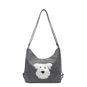 Sac fourre-tout gris mignon avec motif schnauzer en peluche et bretelles réglables