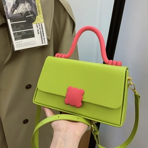 Women Contrast Color Box Bag PU Leather Small Square Crossbody Bag Niche Handbag With Cloud Buckle Wave Handle Fashion Shoulder Bag