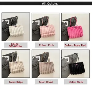 Detail view of plush vertical stripe tote bags available in six autumn winter colors