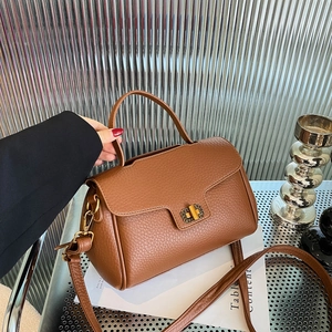 Sac À Main Femme Cuir PU Grainé Bandoulière Poignée Supérieure Serrure Métallique Dorée Rabat Élégant