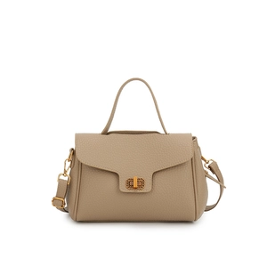 Sac à main beige élégant avec fermoir rotatif doré et bandoulière réglable