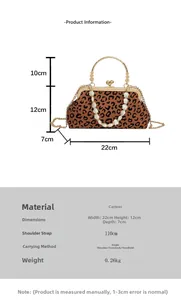 Infographic showing dimensions of the leopard print shell bag with beaded strap