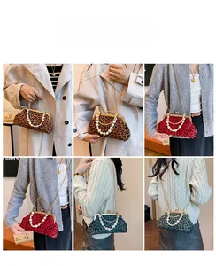 Fashionable leopard print shell bag with pearl handle shown on models in different colors