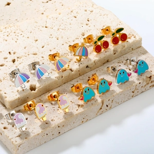 Cute enamel cherry and ice cream earring set in gold and silver stainless steel