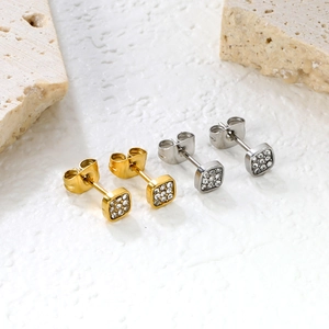 Square Stud Earrings Stainless Steel Cubic Zirconia Geometric Minimalist Luxury Fashion Jewelry For Women With Butterfly Backs