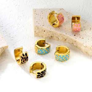 Elegant 18k gold plated stainless steel chunky hoop earrings with colorful spotted enamel