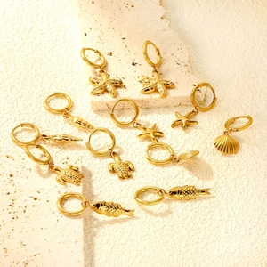 18K gold plated stainless steel ocean series earrings featuring starfish and sea turtle