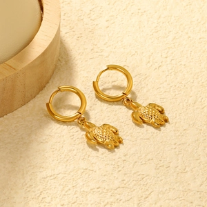 18K gold plated stainless steel huggie earrings featuring detailed sea turtle pendants
