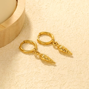 18K gold plated stainless steel conch shell hoop earrings with realistic spiral details