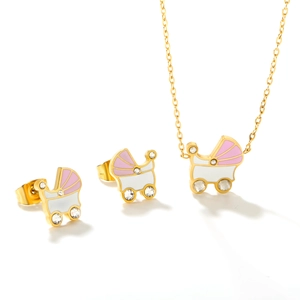 Set gioielli carrozzina rosa carino con collana ciondolo cuore e orecchini a perno kit