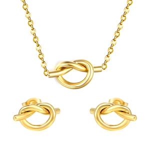 Parure de bijoux noeud en acier inoxydable doré avec collier à pendentif et boucles d'oreilles