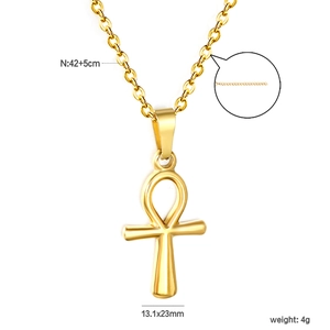 Gold plated Ankh cross necklace in stainless steel with 42+5cm chain and 13.1x23mm pendant