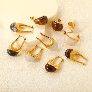 Orecchini Retro In Resina A Forma Di U Per Donna Placcati In Oro Geometrici Goccia Gioielli Eleganti Con Perno In Acciaio Inossidabile