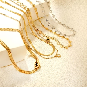 Hollow Heart Evil Eye Star Butterfly Pendant Necklace Stainless Steel Gold Plated Double Layer Snake Chain Fashion Jewelry Women