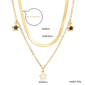 Collier double rang en acier inoxydable doré avec pendentifs étoile et chaîne serpent