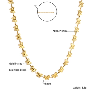 Gold plated stainless steel butterfly choker necklace with 36 plus 10cm chain for women
