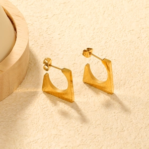 Polished 18k gold plated stainless steel geometric earrings with hollow round design