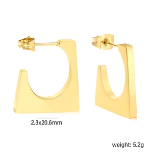 18K gold-plated geometric hoop earrings with modern thick semi-arc rectangular design