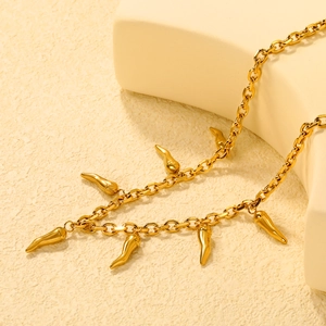 18K gold plated stainless steel cable chain necklace featuring red chili cornicello charms