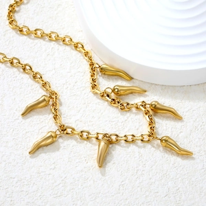 18k gold plated chunky chain necklace with multiple cornicello chili pepper pendants