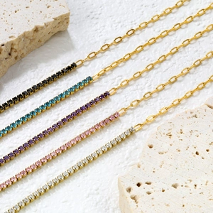 Bunte Zirkon-Armbänder aus vergoldetem Edelstahl mit verschiedenfarbigen Edelsteinen