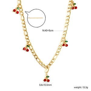 Detailed specs of 18K gold plated stainless steel cherry necklace with sizing information