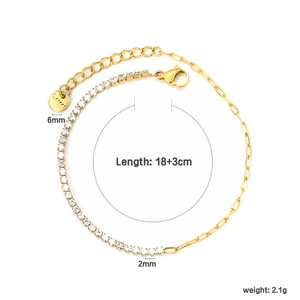 Detailansicht des 18+3cm Edelstahlarmbands in Gold mit weißen Zirkonia-Steinen