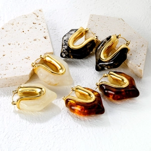 French vintage resin and 18K gold-plated U-shaped chunky hoops in various colors